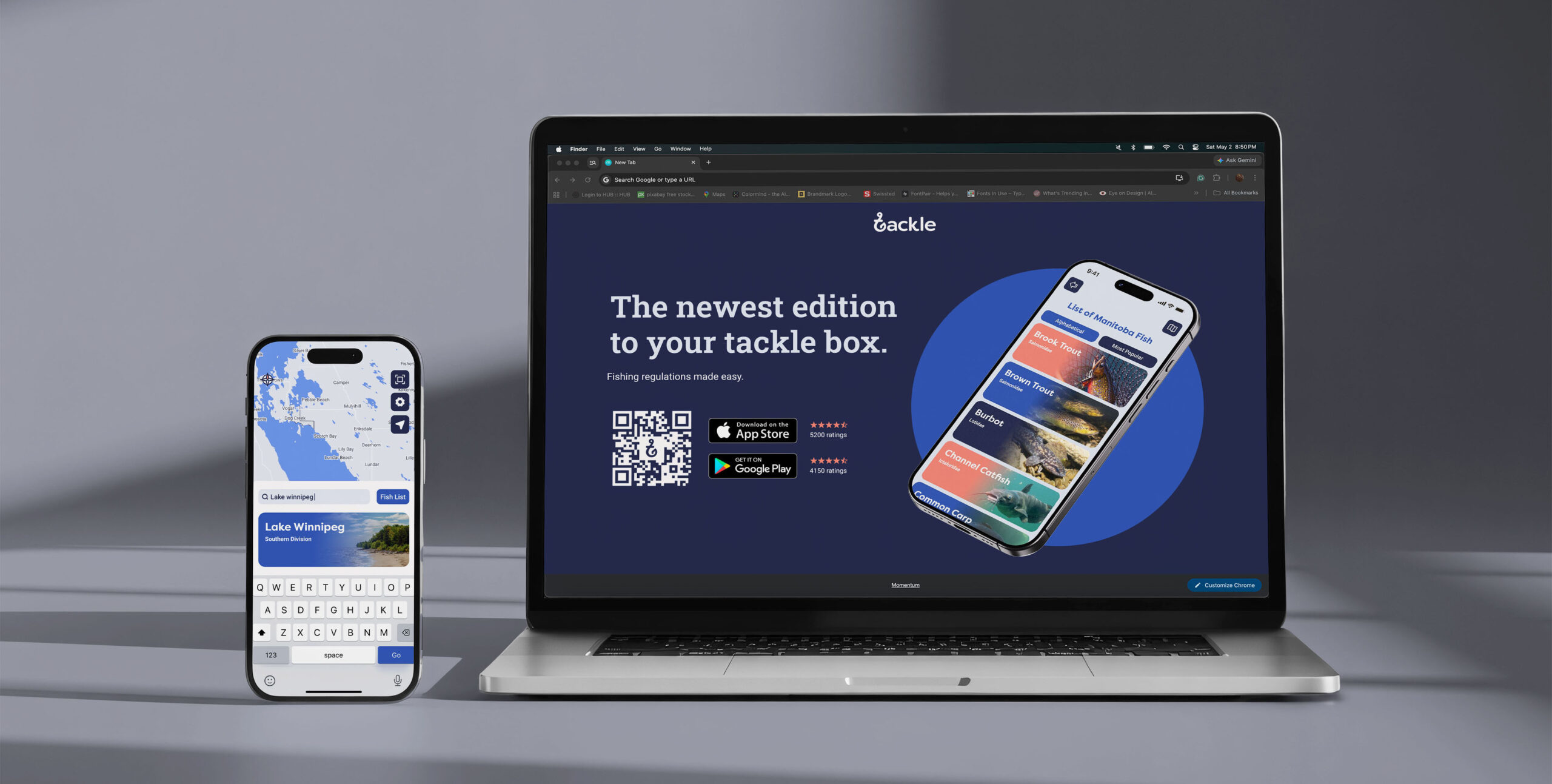 A phone showing the Tackle app, and a laptop showing the the Tackle website.